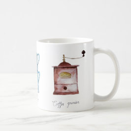 Waterverf koffiebrinder, pot en percolator koffiemok
