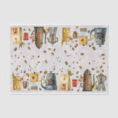 Waterverf koffiebrinder pot mok bonen tissuepapier (Voorkant)