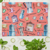 Waterverf koffieespressokopjes, mokken pottenpatro theedoek (Gevouwen)