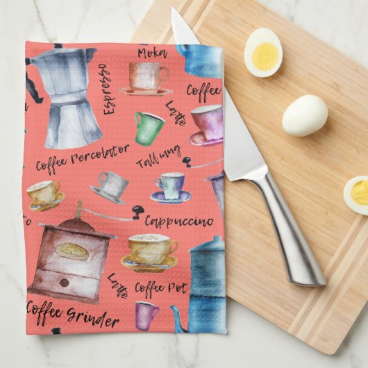 Waterverf koffieespressokopjes, mokken pottenpatro theedoek (Quarter Fold)