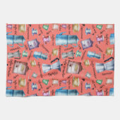 Waterverf koffieespressokopjes, mokken pottenpatro theedoek (Horizontaal)