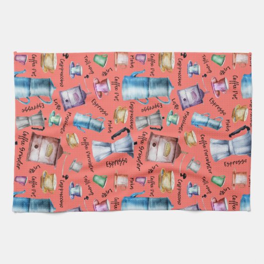 Waterverf koffieespressokopjes, mokken pottenpatro theedoek (Horizontaal)