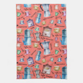 Waterverf koffieespressokopjes, mokken pottenpatro theedoek (Verticaal)