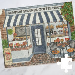 Waterverf Koffiehuis Legpuzzel<br><div class="desc">Common Grounds Coffee Shop Storefront jigzaapuzzle - Deze originele illustratie is voorzien van een prachtig, Autumn koffiehuis met een luie tafel voor twee bewoond door sommige leuke spaanders. Een pompoenkruid-welkomstbord, een uitnoeiend gebak en een teller vol machines die je klaar maakt om je een cuppa te maken! Deze puzzel is...</div>