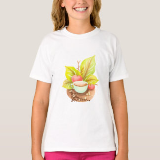 Waterverf koffiekop met bladeren en bonen kunst t-shirt