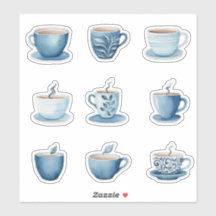 Waterverf Koffiekopjes 3 Blauw