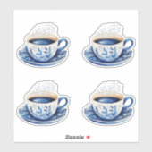 Waterverf Koffiekopjes 5 Blauw Sticker (Vel)