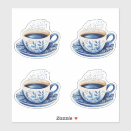 Waterverf Koffiekopjes 5 Blauw Sticker