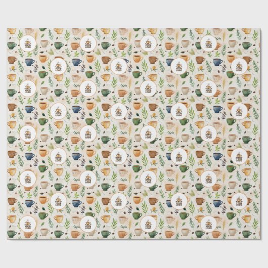 Waterverf Koffiekopjes Boho Pattern Merk Logo Cadeaupapier (Vlak)