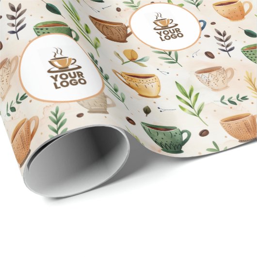 Waterverf Koffiekopjes Boho Pattern Merk Logo Cadeaupapier (Rol Hoek)