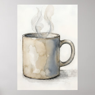 Waterverf koffiemok poster Gezellige keukenmuur