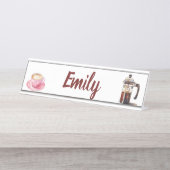 Waterverf Koffietijd Naam Bureau Naambordje (Voorkant)