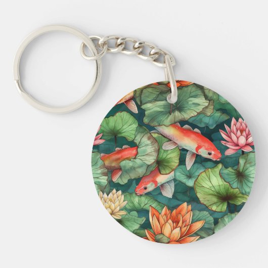 Waterverf Koi en water Lilies Acrylische Sleutelha Sleutelhanger (Voorkant)
