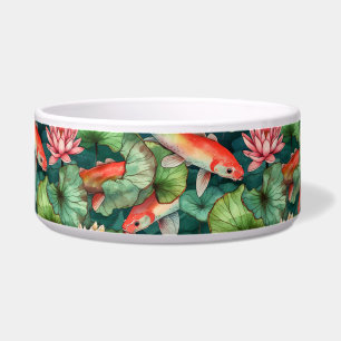 Waterverf Koi en Water Lilies Ceramic Pet Bowl Voerbakje