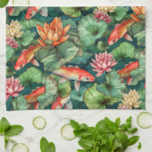 Waterverf Koi en Water Lilies Keukenhanddoek (Gevouwen)