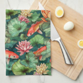 Waterverf Koi en Water Lilies Keukenhanddoek (Quarter Fold)