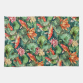 Waterverf Koi en Water Lilies Keukenhanddoek (Horizontaal)