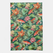 Waterverf Koi en Water Lilies Keukenhanddoek (Verticaal)