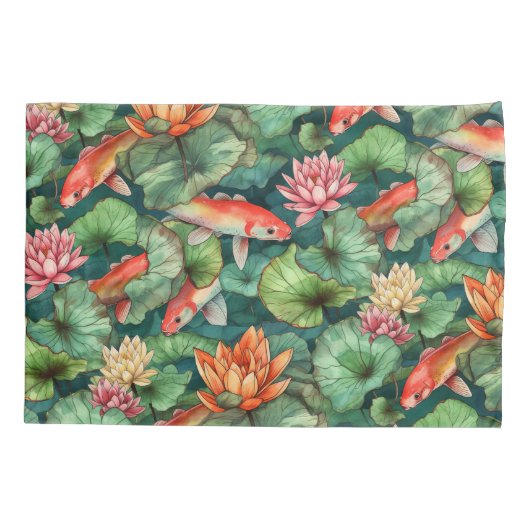 Waterverf Koi en Water Lilies Kussensloop (Achterkant)