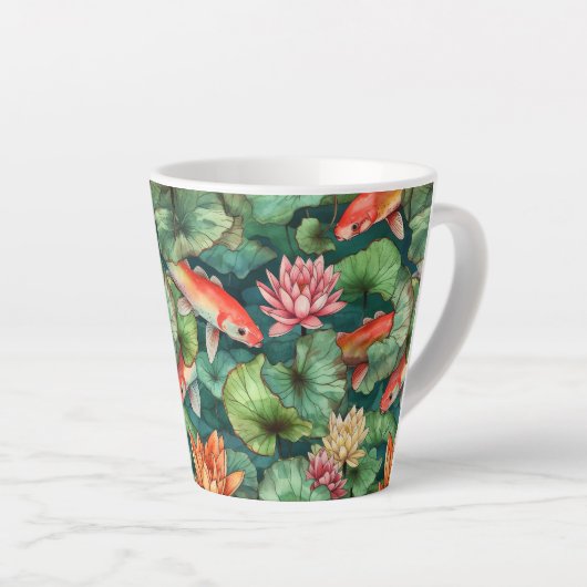 Waterverf Koi en Water Lilies Latte Mok (Rechterhoek)