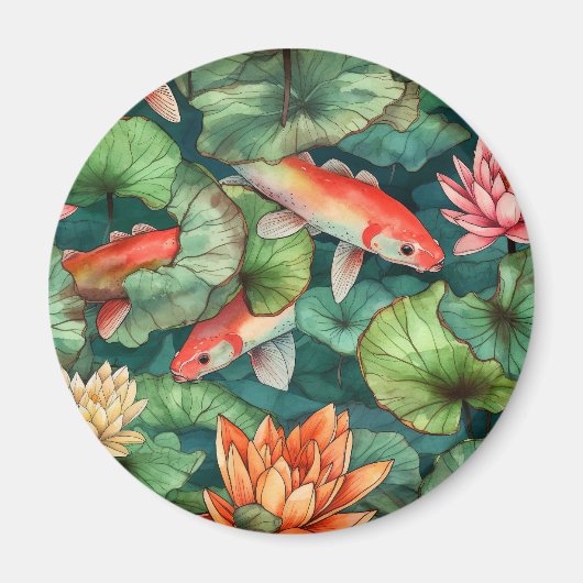 Waterverf Koi en Water Lilies Magnet (Voorkant)