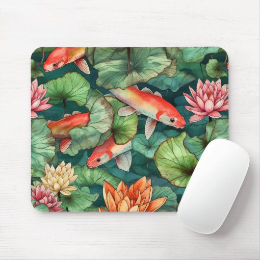 Waterverf Koi en Water Lilies Mousepad Muismat (Met muis)