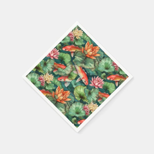 Waterverf Koi en Water Lilies Papier Servet (Hoek)