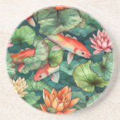 Waterverf Koi en Water Lilies Sandstone Onderzette Zandsteen Onderzetter (Voorkant)