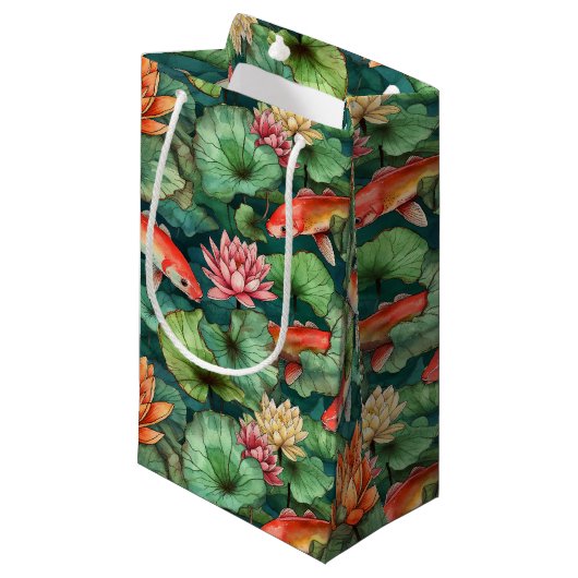 Waterverf Koi en Water Lilies Small Gift Bag Klein Cadeauzakje (Voorkant Gekanteld)