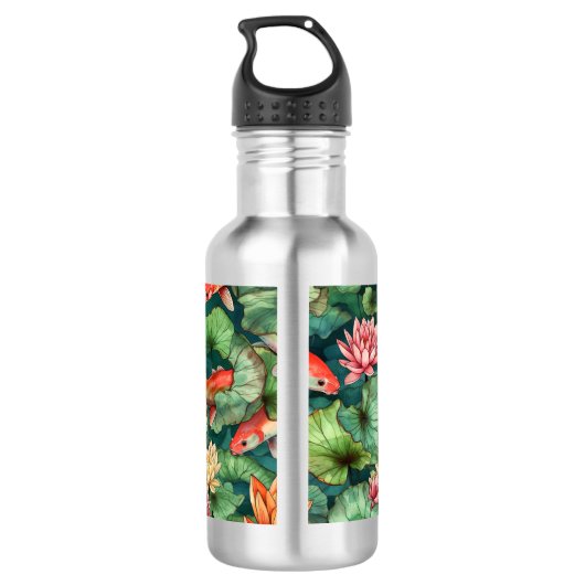 Waterverf Koi en Water Lilies Waterfles (Achterkant)