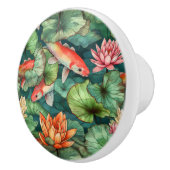 Waterverf Koi en Waterlelies Keramische knop (Rechts)