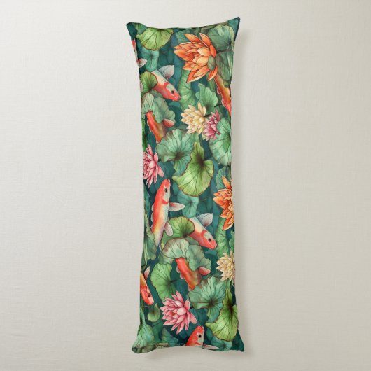 Waterverf Koi en Waterlelies Lichaamskussen (Achterkant (Verticaal))