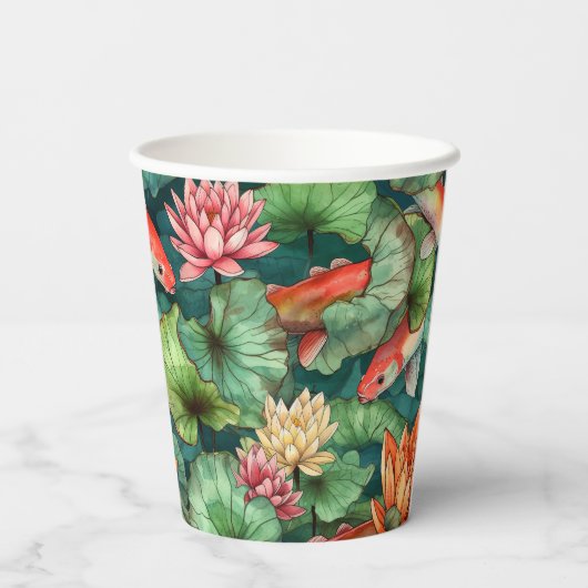 Waterverf Koi en Waterlelies Papieren beker (Achterkant)