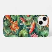 Waterverf Koi en Waterlelies Slim Fit iPhone Hoesje (Achterkant horizontaal)