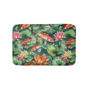 Waterverf Koi en waterlilies Bath Mat