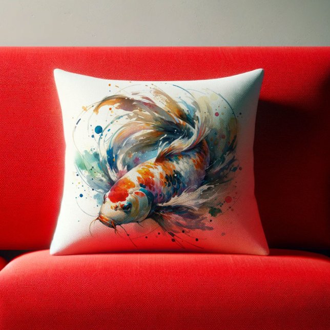 Waterverf Koi Fish Art Kussens (Koi fish art watercolor drawing pillow.)