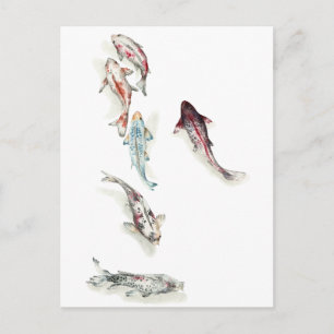 Waterverf Koi Fish Briefkaart