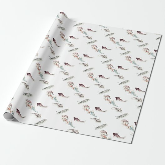 Waterverf Koi Fish Cadeaupapier (Uitgerold)