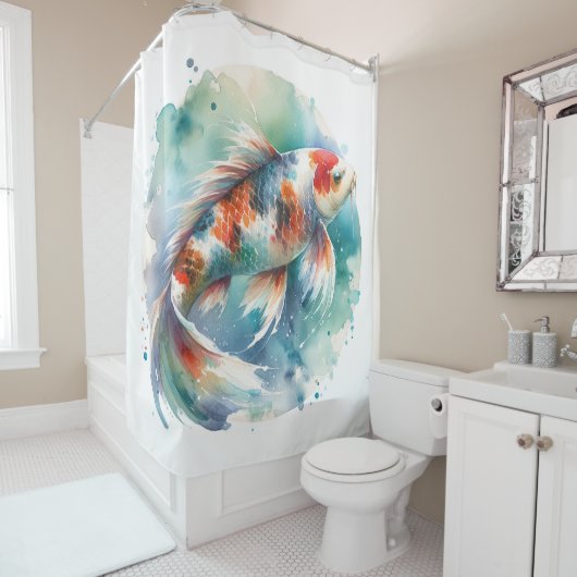 Waterverf Koi Fish Douchegordijn (In situ)