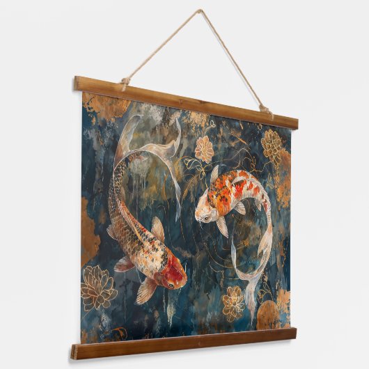Waterverf Koi Fish Illustratie Hangend Wandkleed (Gebogen)