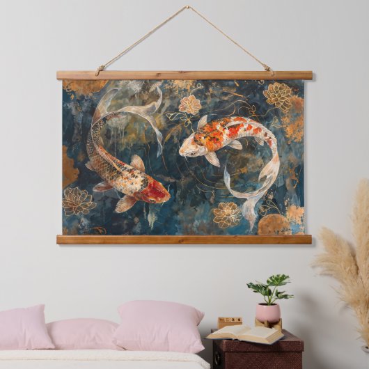 Waterverf Koi Fish Illustratie Hangend Wandkleed (Slaapkamer)