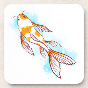 Waterverf Koi Fish on White Illustration Bier Onderzetter
