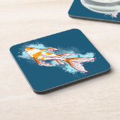 Waterverf Koi Fish op blauwe illustratie Bier Onderzetter (Linkerzijde)