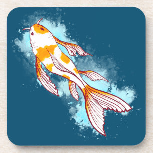 Waterverf Koi Fish op blauwe illustratie Bier Onderzetter