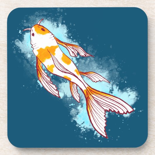 Waterverf Koi Fish op blauwe illustratie Bier Onderzetter (Voorkant)