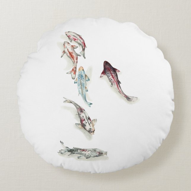Waterverf Koi Fish Rond Kussen (Voorkant)