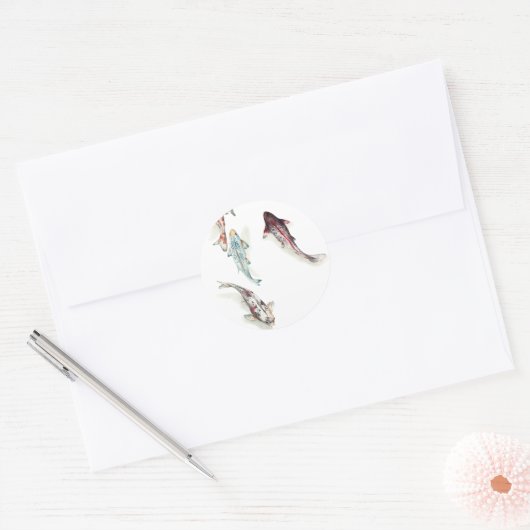 Waterverf Koi Fish Ronde Sticker (Envelop)