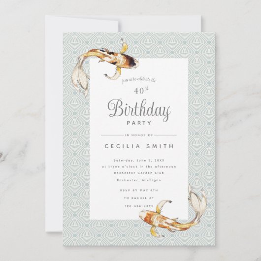 waterverf koi fish verjaardagsfeest uitnodiging (Voorkant)