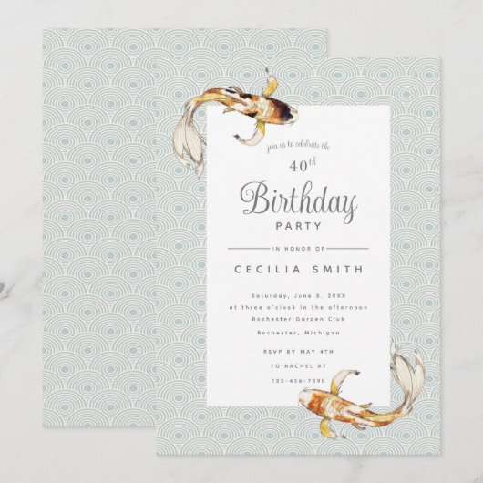 waterverf koi fish verjaardagsfeest uitnodiging (Voorkant / Achterkant)