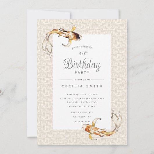 waterverf koi fish verjaardagsfeest uitnodiging (Voorkant)